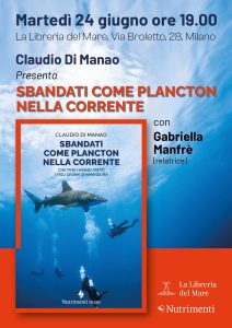 Locandina dell'evento con la copertina del libro 'Sbandati come plancton nella corrente'