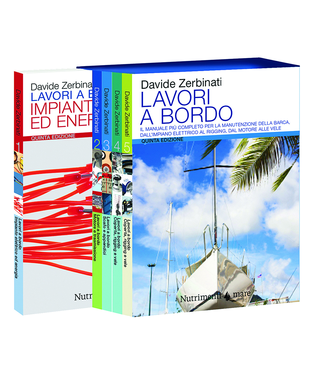 Pcop_Cofanetto_Zerbinati Foto del cofanetto che raccoglie i 5 libri dedicati alla manutenzione di una imbarcazione