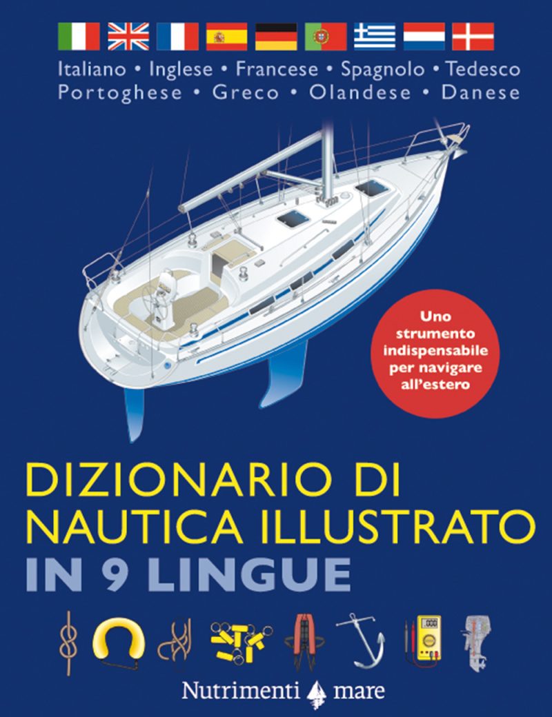 In copertina illustrazione di barca e delle bandiere delle lingue di traduzione dei termini marinari