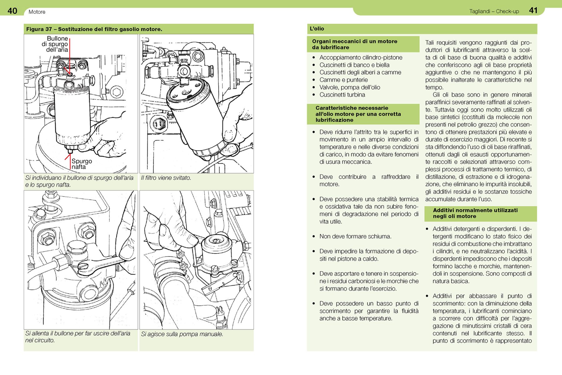 Pagine da 40 a 41 dal libro Lavori a bordo secondo volume Motore e trasmissione.