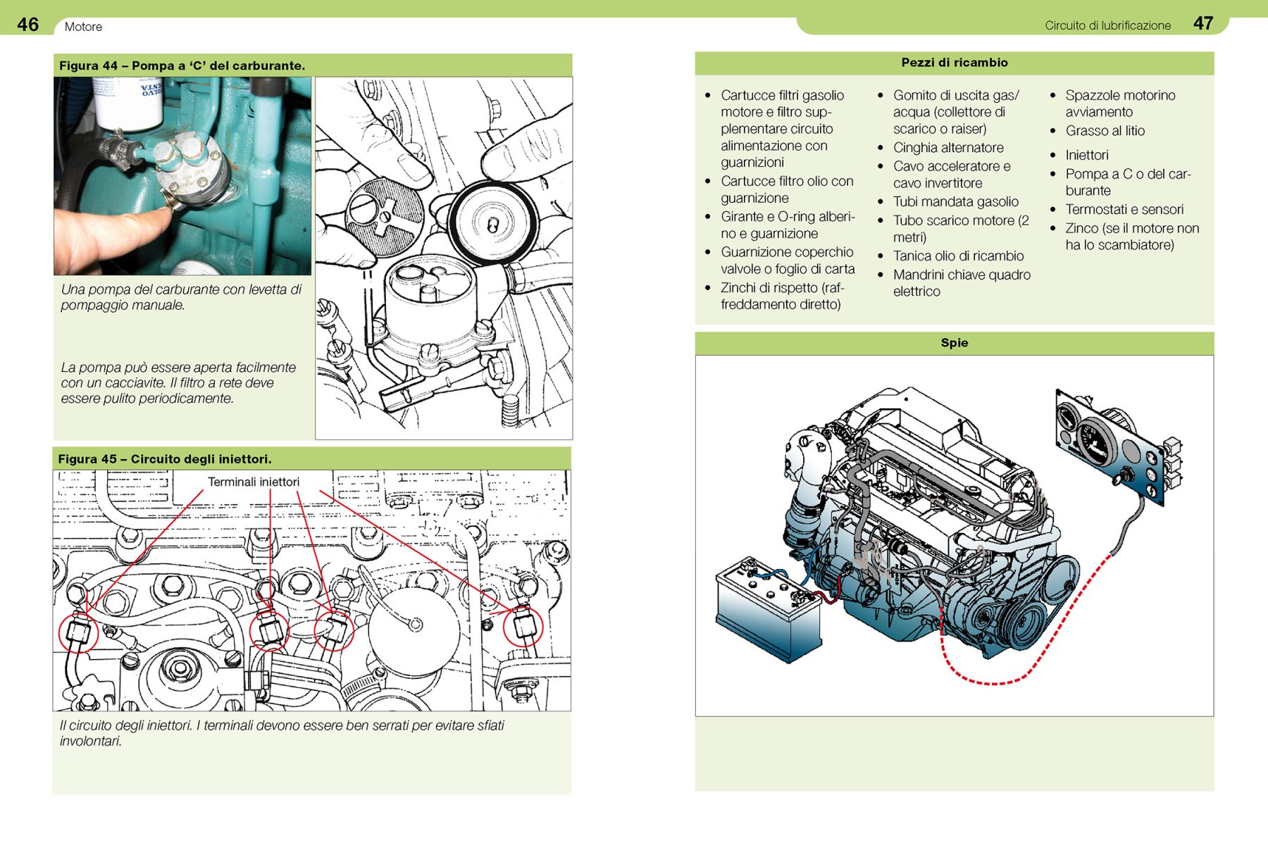Pagine da 46 a 47 dal libro Lavori a bordo secondo volume Motore e trasmissione.
