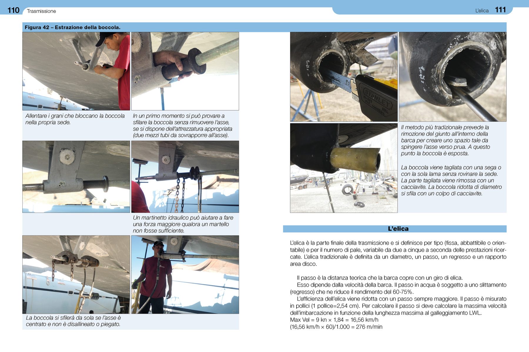 Pagine da 110 a 111 dal libro Lavori a bordo secondo volume Motore e trasmissione.