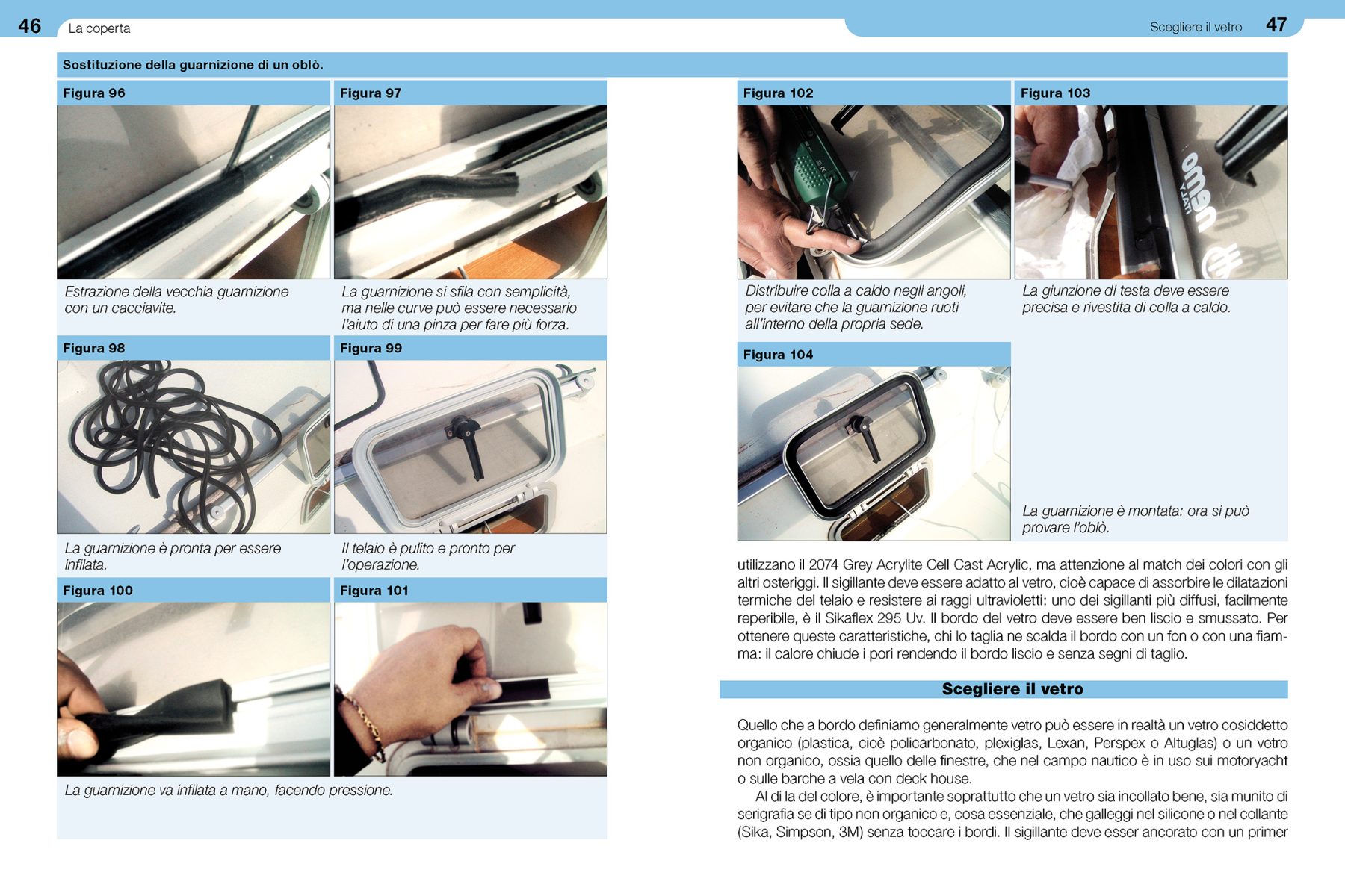 Pagine da 46 a 47 dal libro Lavori a bordo quarto volume Rigging e vele.