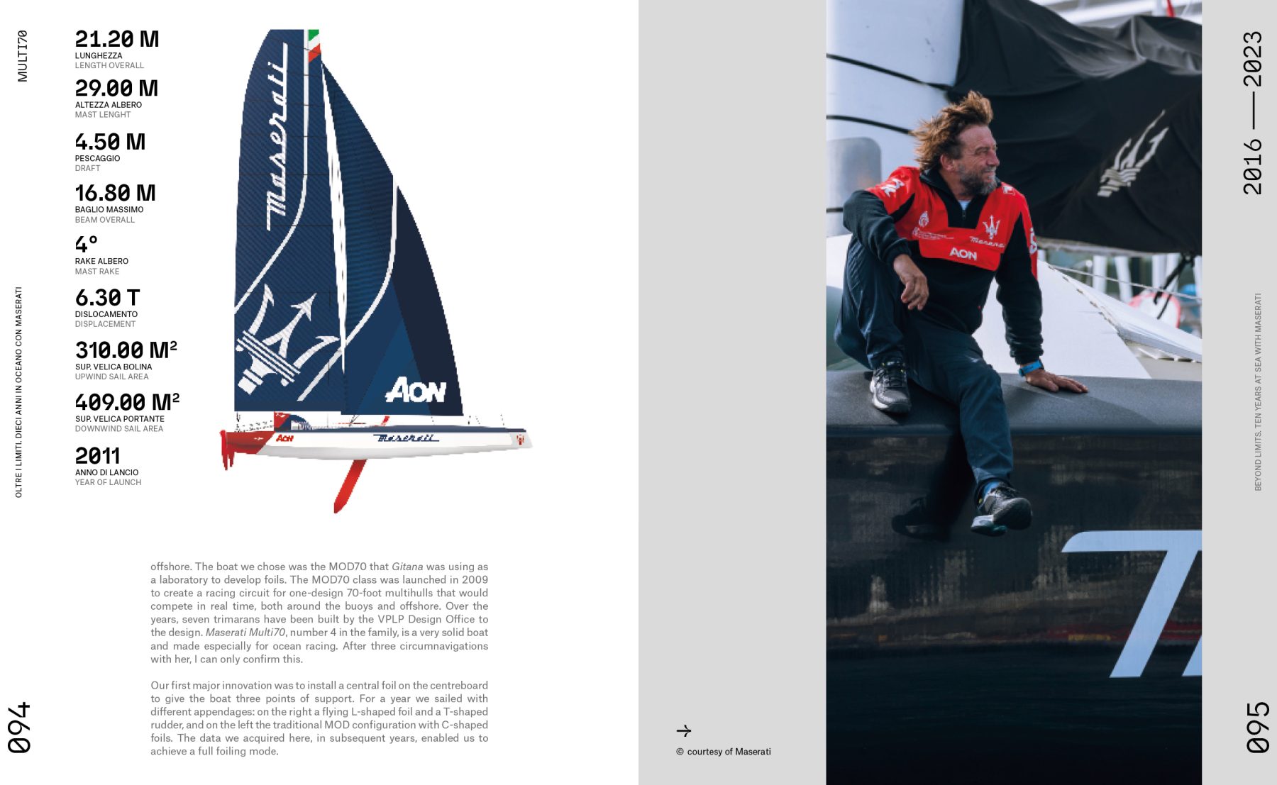 Pagine 112 e 113 dal libro Oltre i limiti. Dieci anni in oceano con Maserati