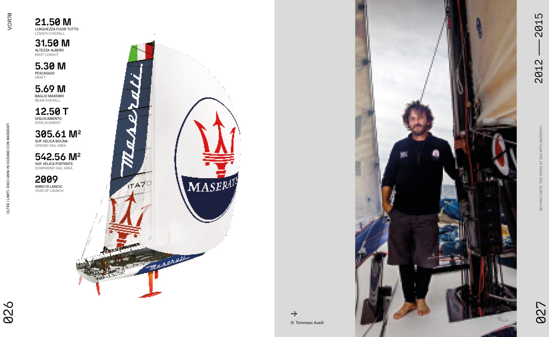 Pagine 26 e 27 dal libro Oltre i limiti. Dieci anni in oceano con Maserati