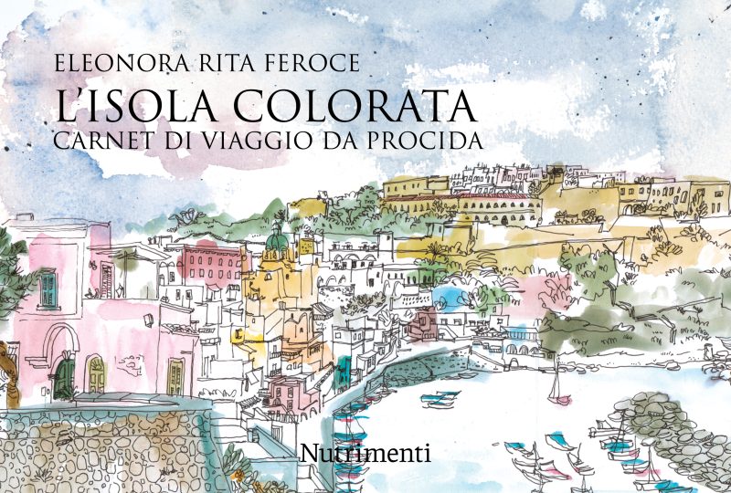 In copertina vivace acquerello che rappresenta Corricella, la località famosa di Procida per le sue casette colorate