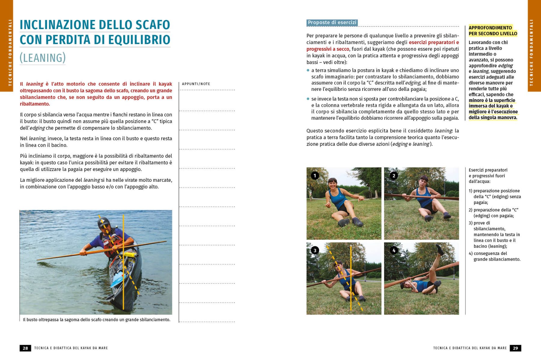 Pagine 28 e 29 dal libro Tecnica e didattica del kayak da mare
